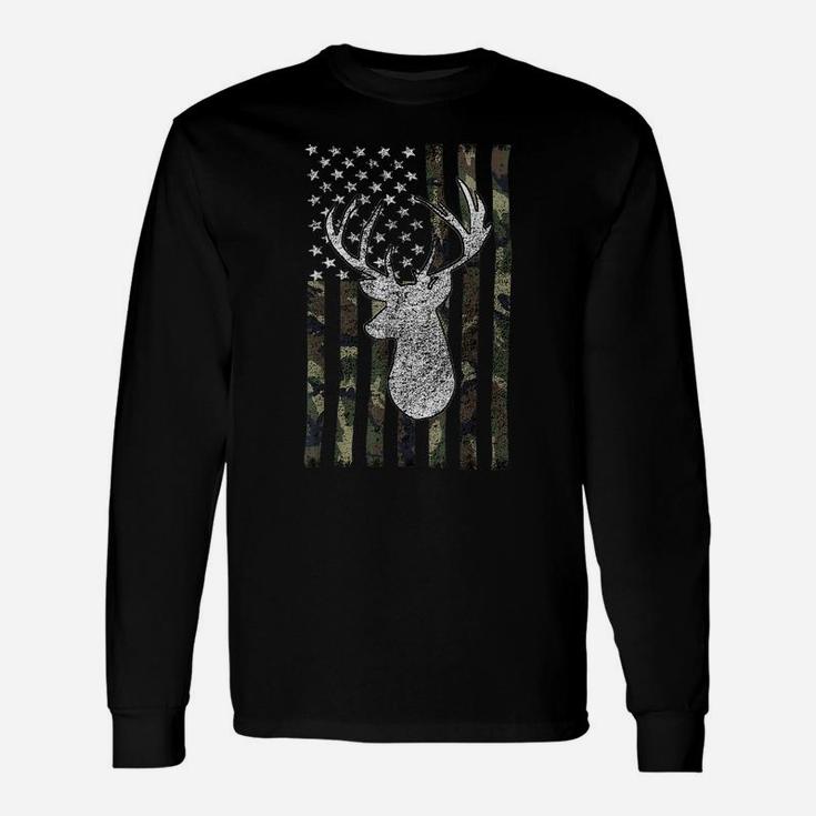 Whitetail Buck Deer Hunting American Camouflage Usa Flag Unisex Long Sleeve