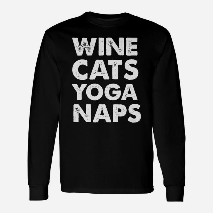 Wine Cats Yoga Naps Lover Best Vintage Gift Unisex Long Sleeve