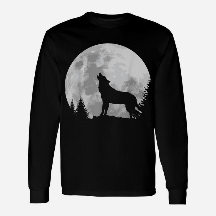 Wolf Shirt Full Moon Forest Howling Nature Hunting Gift Unisex Long Sleeve