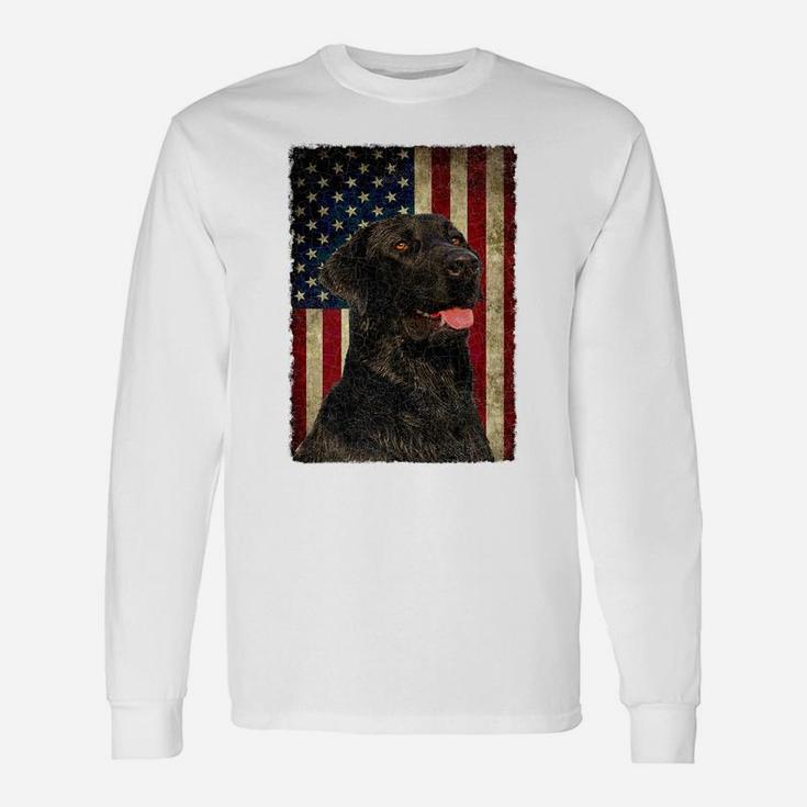 Black Lab Tshirt Gift USA Flag Lab Owner Hunting Dog Shirt Unisex Long Sleeve