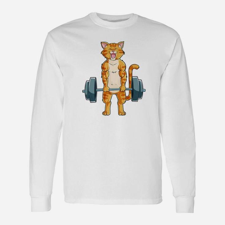 Cat Deadlift Powerlifting Gym Lifting Weights Tee Unisex Long Sleeve