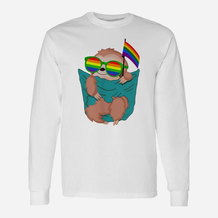 Cute Pocket Sloth Lgbt Animal Rainbow Flag Gay Pride Unisex Long Sleeve