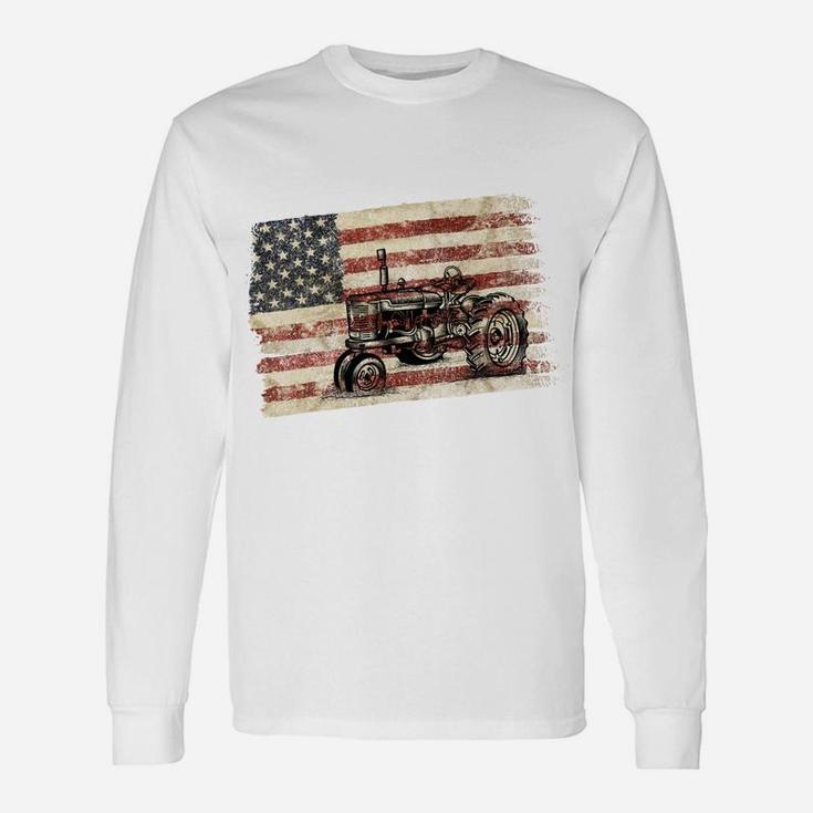Farming Patriotic American Usa Flag Antique Tractor Sweatshirt Unisex Long Sleeve