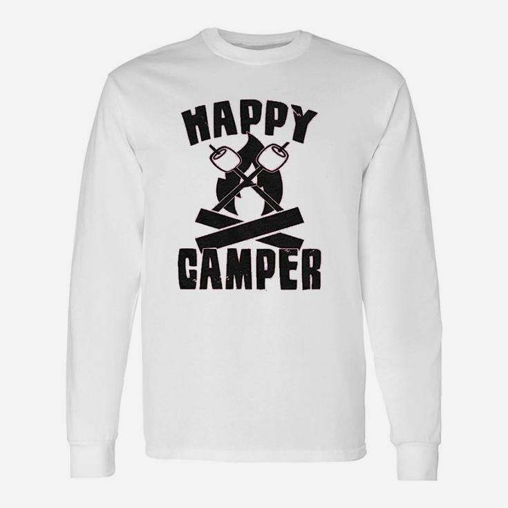 Happy Camper Funny Camping Hiking Cool Vintage Graphic Retro Unisex Long Sleeve