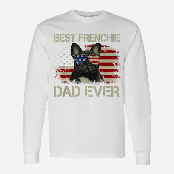 Mens Best Frenchie Dad Ever Tshirt Bulldog American Flag Gift Unisex Long Sleeve