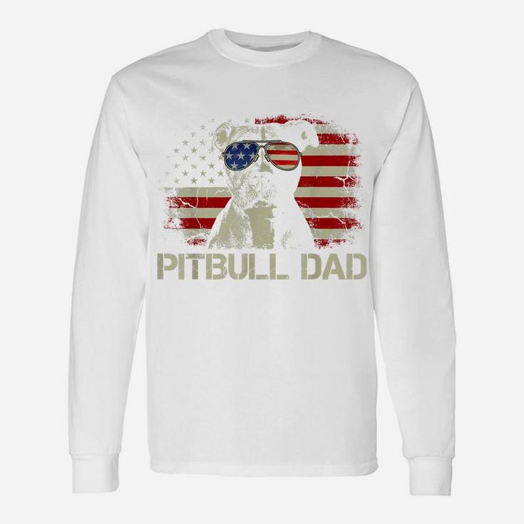 Mens Best Pitbull Dad Ever Shirt American Flag 4Th Of July Gift Unisex Long Sleeve