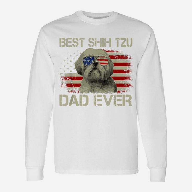 Mens Best Shih Tzu Dad Ever Tshirt Dog Lover American Flag Gift Unisex Long Sleeve
