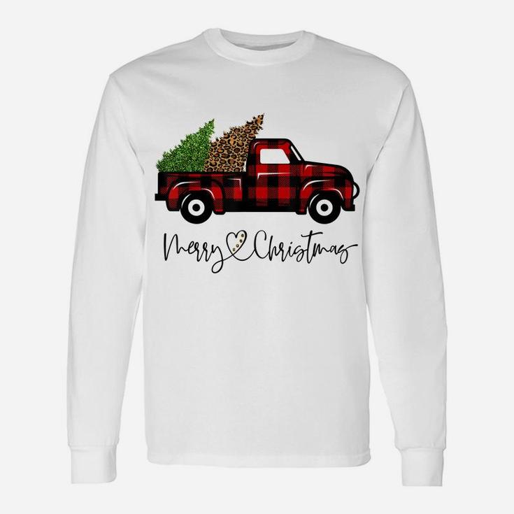 Merry Christmas Buffalo Truck Tree Red Plaid Leopard Women Unisex Long Sleeve