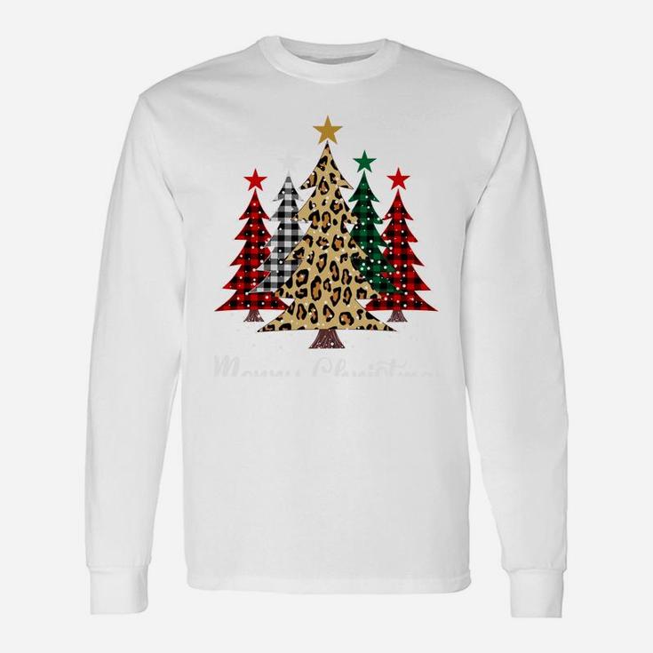 Merry Christmas Trees With Buffalo Plaid & Leopard Design Sweatshirt Unisex Long Sleeve
