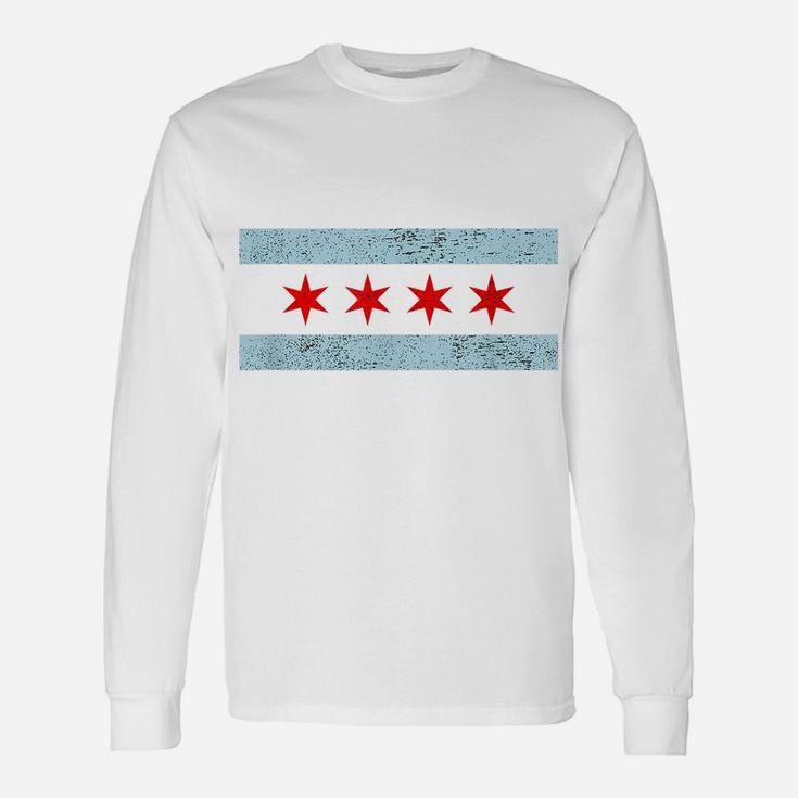 Sweet Vintage Retro Chicago Flag Red Six Pointed Stars Unisex Long Sleeve