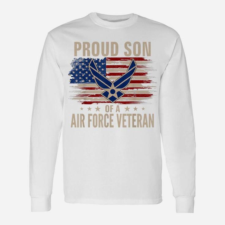 Vintage Proud Son Of A Air Force Veteran American Flag Unisex Long Sleeve
