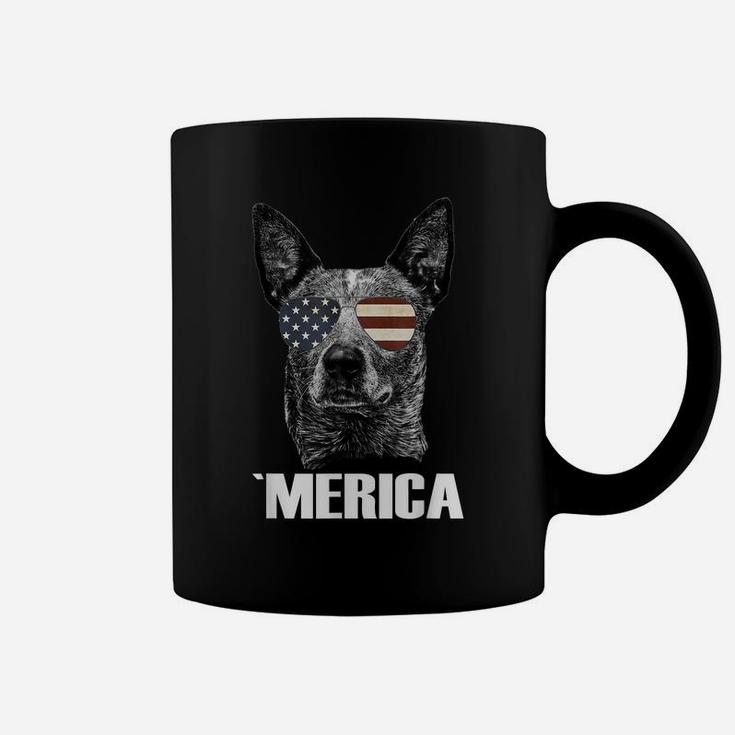 4Th July Blue Heeler Dog Merica Patriotic Usa Us Flag Gift Coffee Mug