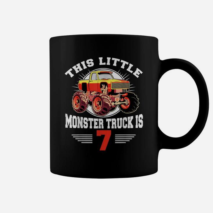 7Th Birthday  Little Monster Truck Is 7 Bday Gift Tee Coffee Mug