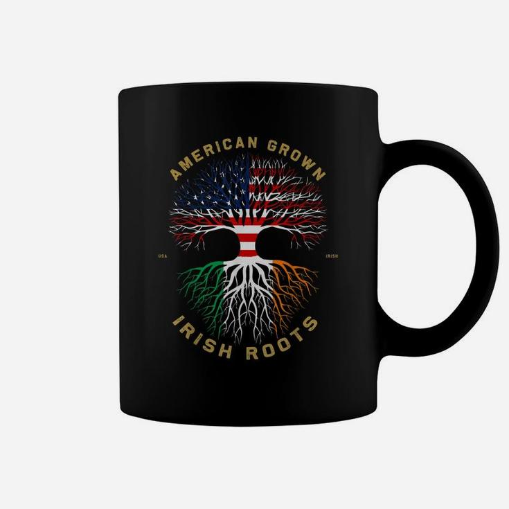 American Grown With Irish Roots Tree Usa Flag Unique Gifts Coffee Mug