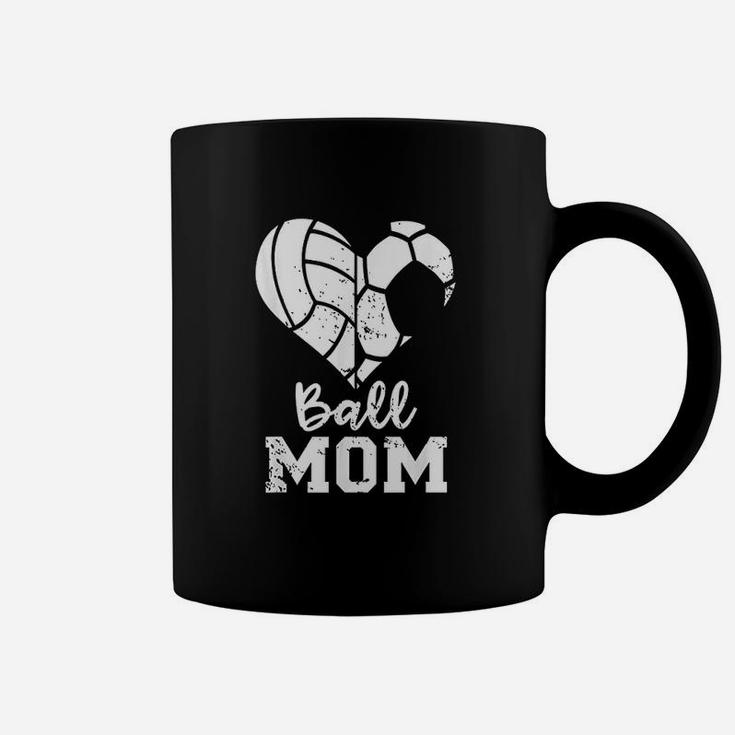 Ball Mom Heart Funny Soccer Volleyball Mom Coffee Mug