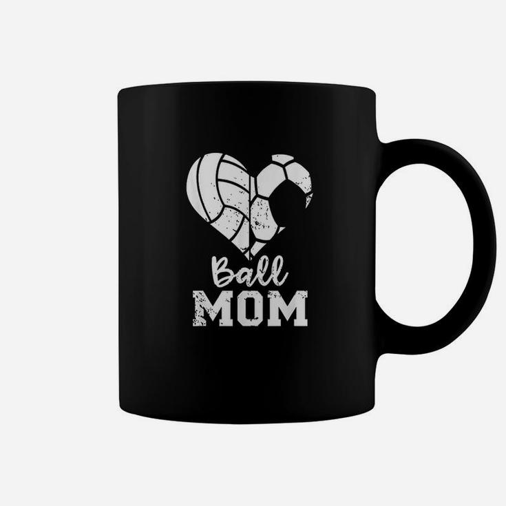 Ball Mom Heart Funny Soccer Volleyball Mom Coffee Mug