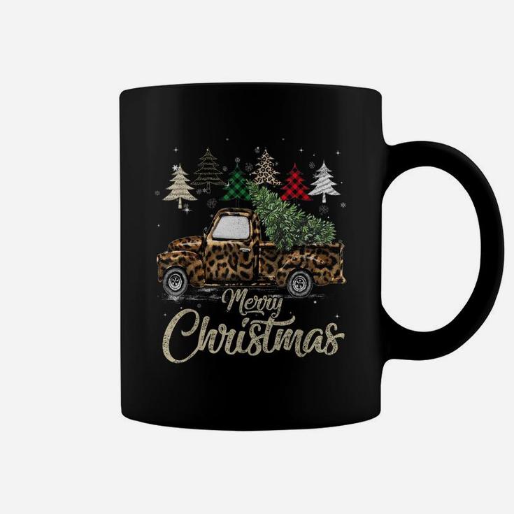 Buffalo Plaid Christmas Tree Red Truck With Leopard Print Coffee Mug