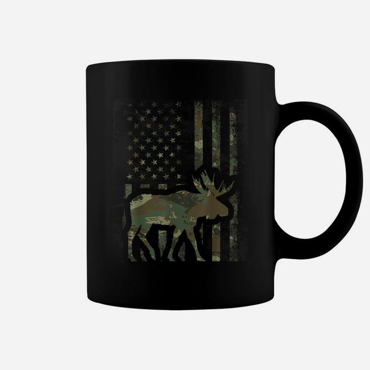 Camo American Flag Moose Hunting Gift For Hunter Moose Lover Coffee Mug