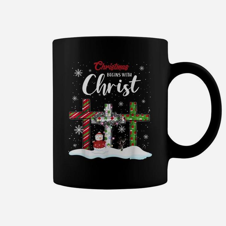 Christmas Begins With Christ Snowman Christian Cross Xmas Coffee Mug