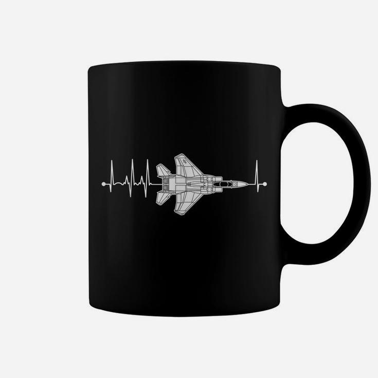 F-15 Eagle Schematic Airplane Pulse Ekg Pilot F15 Heartbeat Coffee Mug