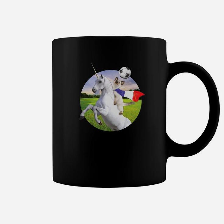 France Cat Riding Unicorn Playing Soccer Simple Art Coffee Mug