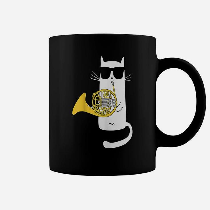 Funny Cat Wearing Sunglasses Playing French Horn Coffee Mug