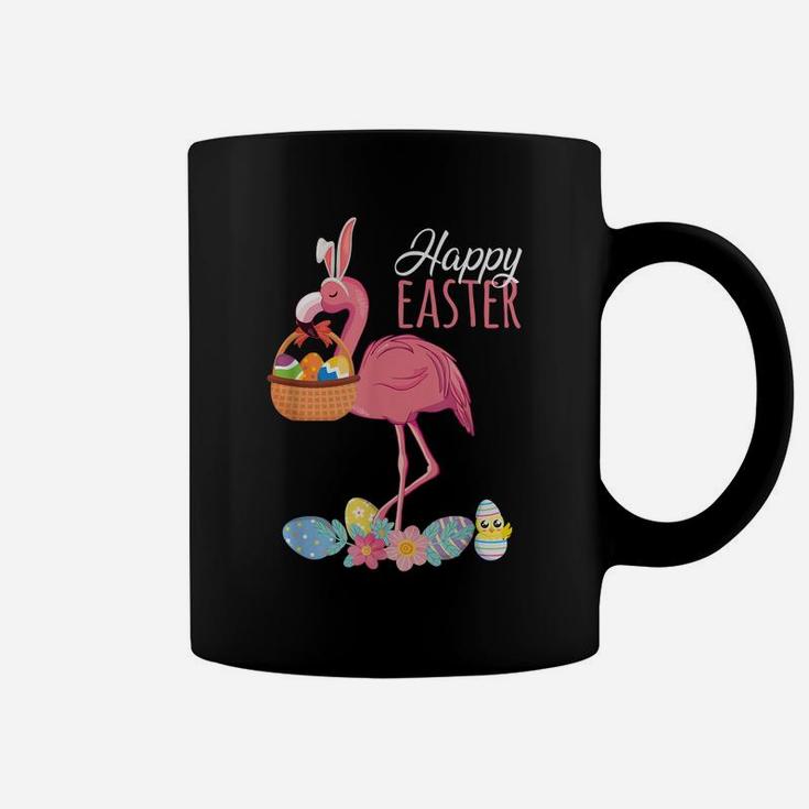Happy Easter Flamingo With Easter Egg Basket Hunting Coffee Mug