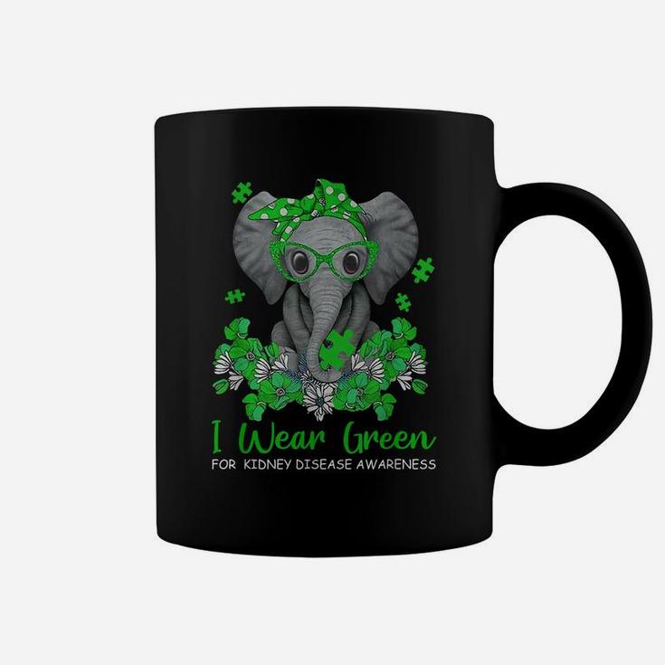 I Wear Green For Kidney Disease Awareness Elephant Survivors Coffee Mug
