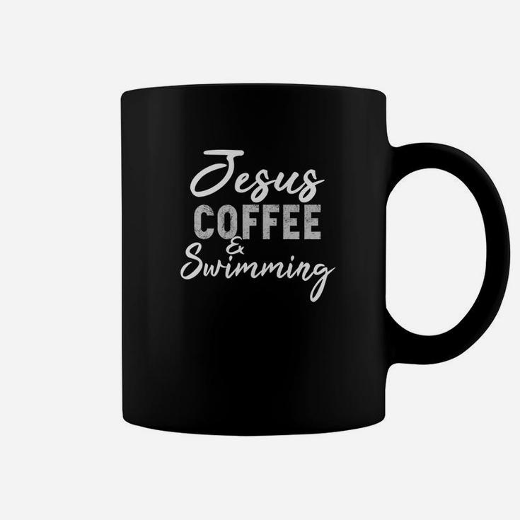 Jesus Coffee And Swimming Funny Swimming Coach Swimmer Coffee Mug