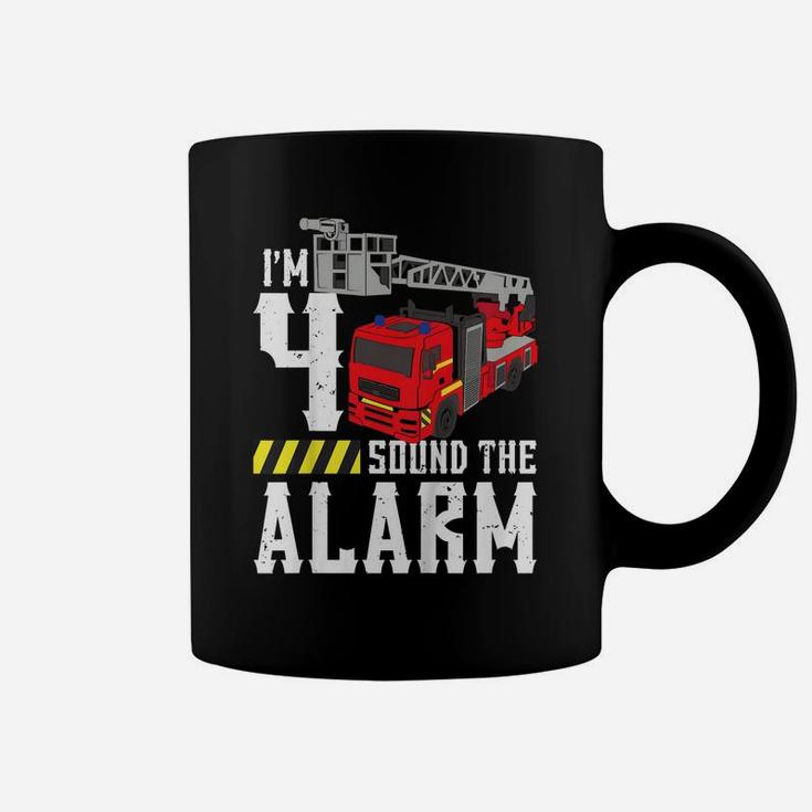 Kids 4Th Birthday Fire Truck Sound Alarm I'm Four Years Old Coffee Mug