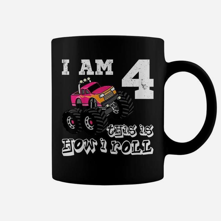 Kids Kids 4 Years Old 4Th Birthday Monster Truck Car Shirt Girl Coffee Mug