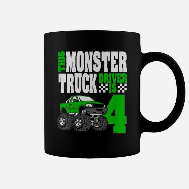 Kids This Monster Truck Driver Is 4 Birthday Top For Boys Coffee Mug