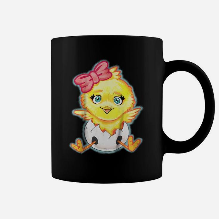 Kids Yellow Baby Chick With Pink Bow Girls Coffee Mug