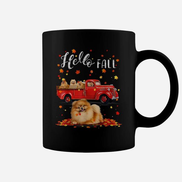 Maple Pomeranian Dog Leaf Fall Autumn Red Truck Gift Womens Coffee Mug