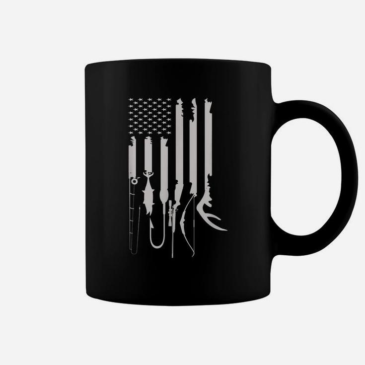 Mens Hunting Fishing Usa Flag American Themed Decor Coffee Mug