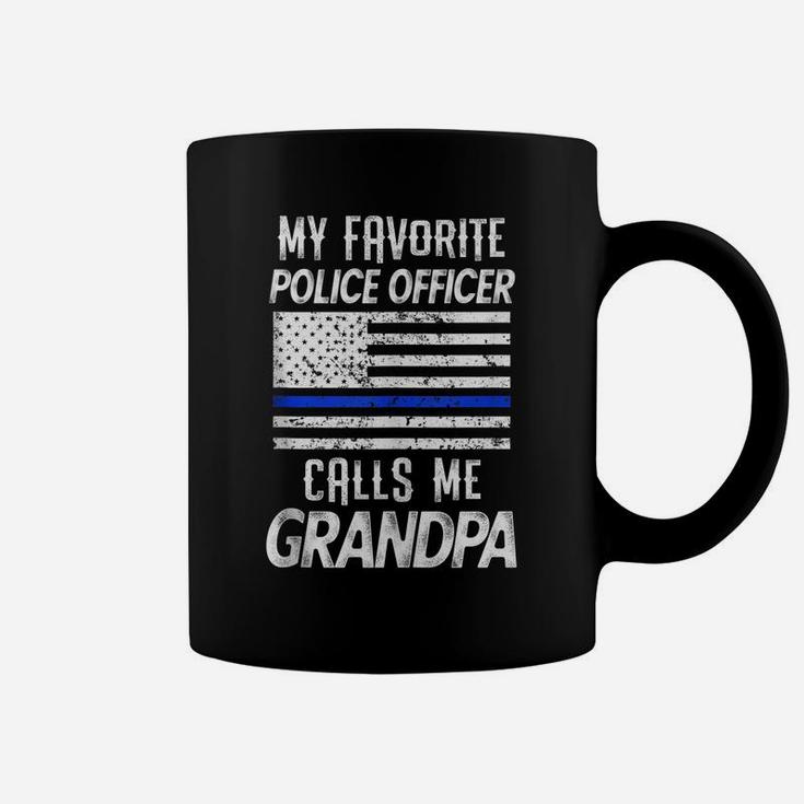 Mens Mens My Favorite Police Officer Calls Me Grandpa Thin Blue Coffee Mug
