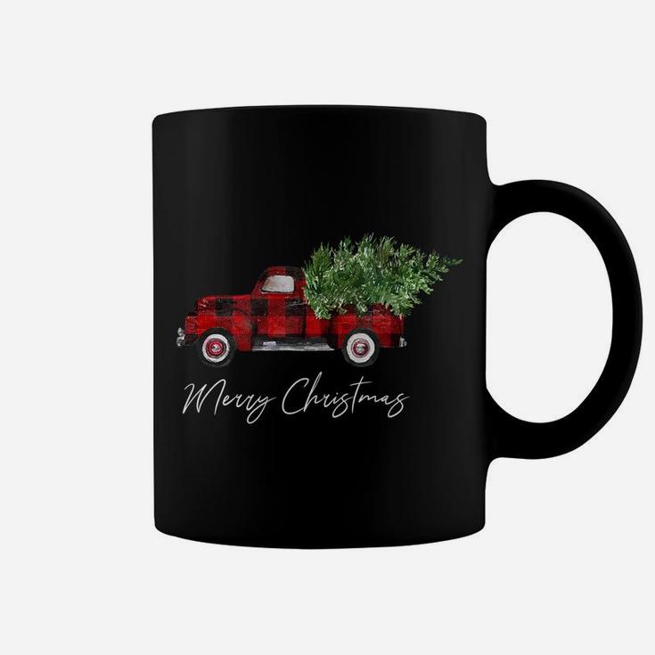 Merry Christmas Buffalo Plaid Red Truck Tree For Men Women Coffee Mug