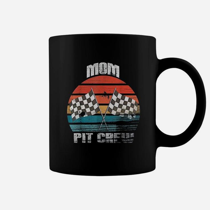 Mom Pit Crew Race Car Chekered Flag Vintage Racing Party Coffee Mug