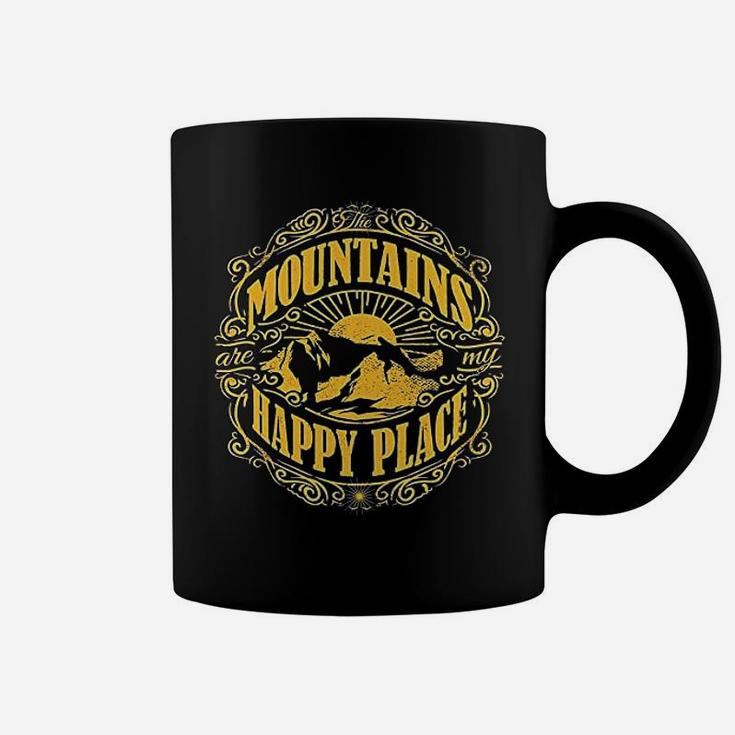 Mountains Are My Happy Place Cool Vintage Hiking Camping Coffee Mug
