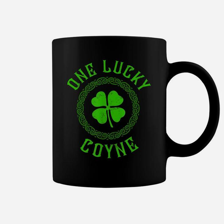 One Lucky Coyne Irish Last Name Distressed Clover T-Shirt Coffee Mug