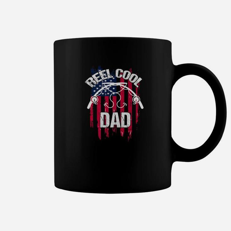 Reel Cool Dad Fishing Daddy Gift Rod Flag Bass Fish Coffee Mug