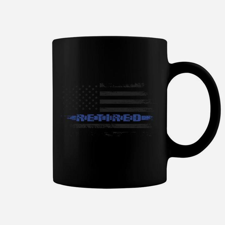 Retired Police Officer Blue Line Distressed American Flag Sweatshirt Coffee Mug