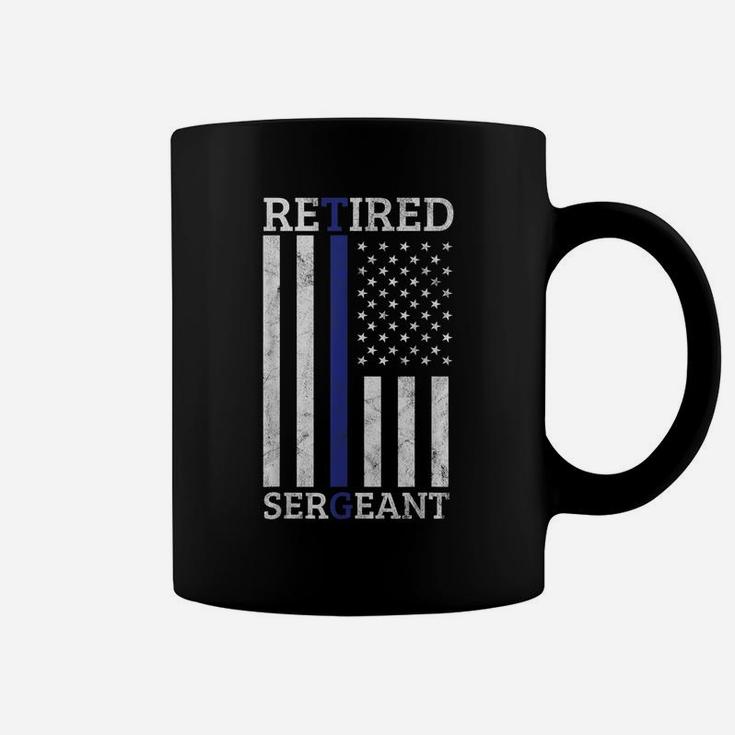 Retired Sergeant Police Thin Blue Line American Flag Coffee Mug