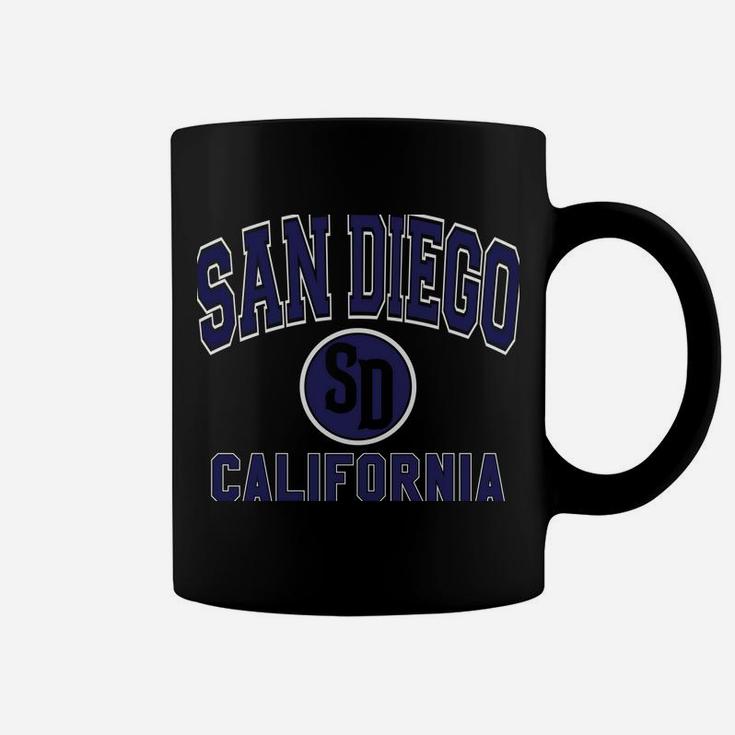 San Diego SD Varsity Style Navy Blue Print Coffee Mug