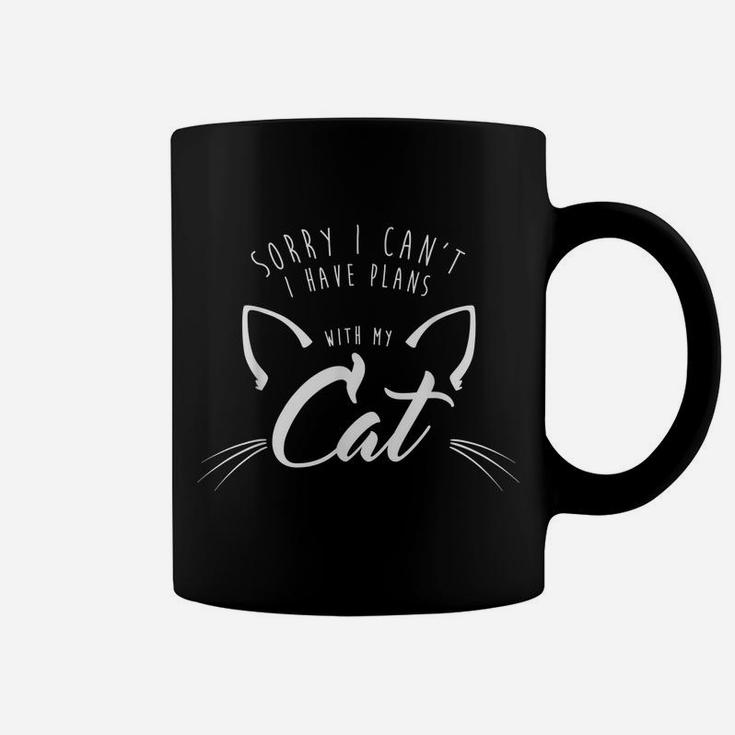 Sorry I Can't, I Have Plans With My Cat Shirt 2 Script Funny Coffee Mug