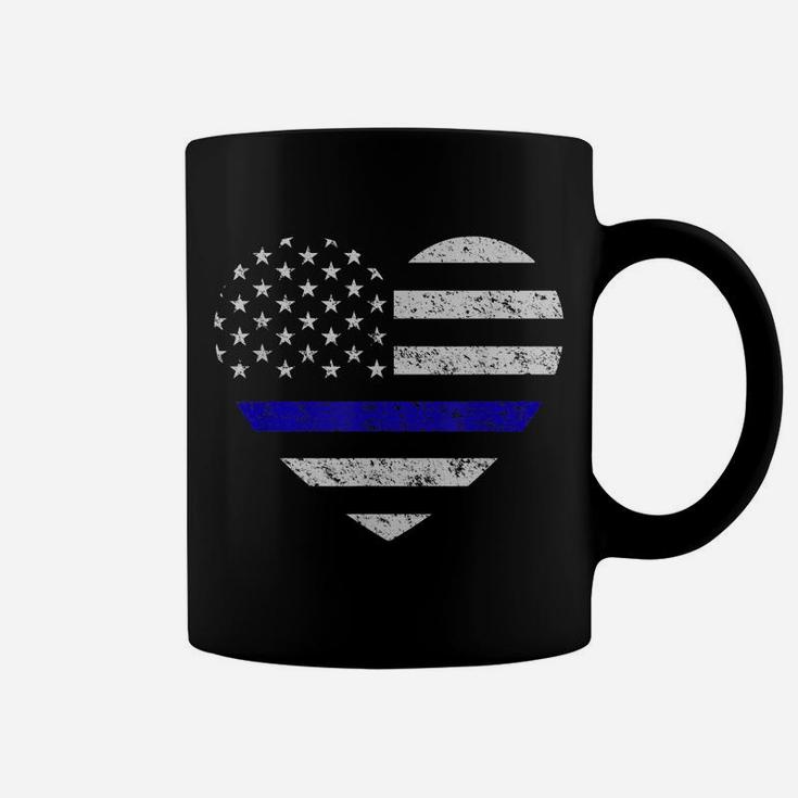Thin Blue Line American Flag Heart Police Coffee Mug