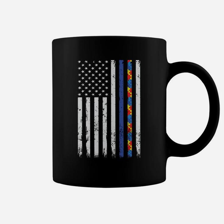 Thin Blue Line Police Support Autism 4Th July Mom Dad Flag Sweatshirt Coffee Mug