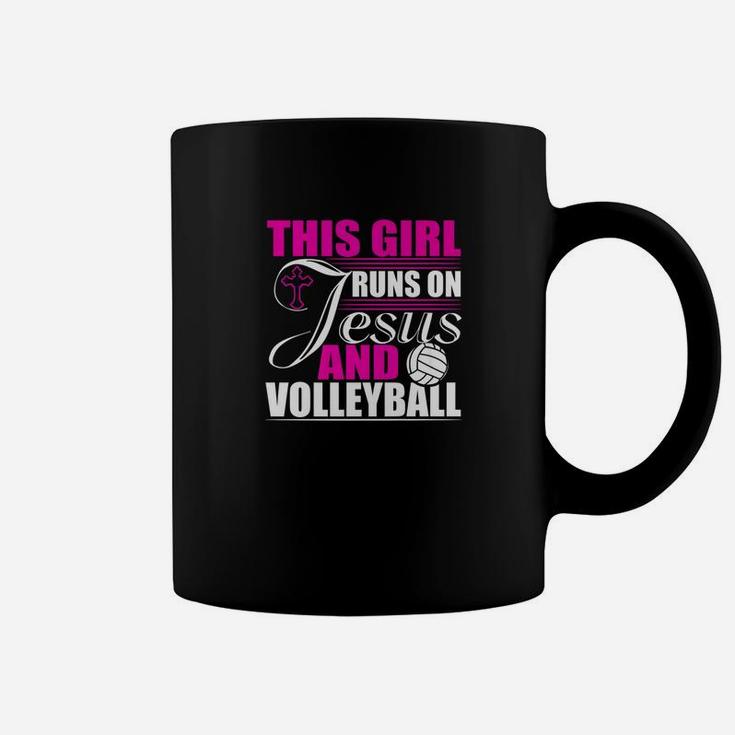 This Girl Runs On Jesus And Volleyball Christian Coffee Mug
