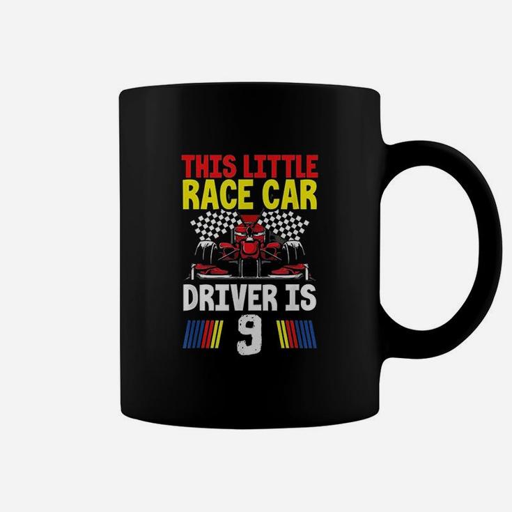 This Little Race Car Driver Is 9 Racing Birthday Party Coffee Mug