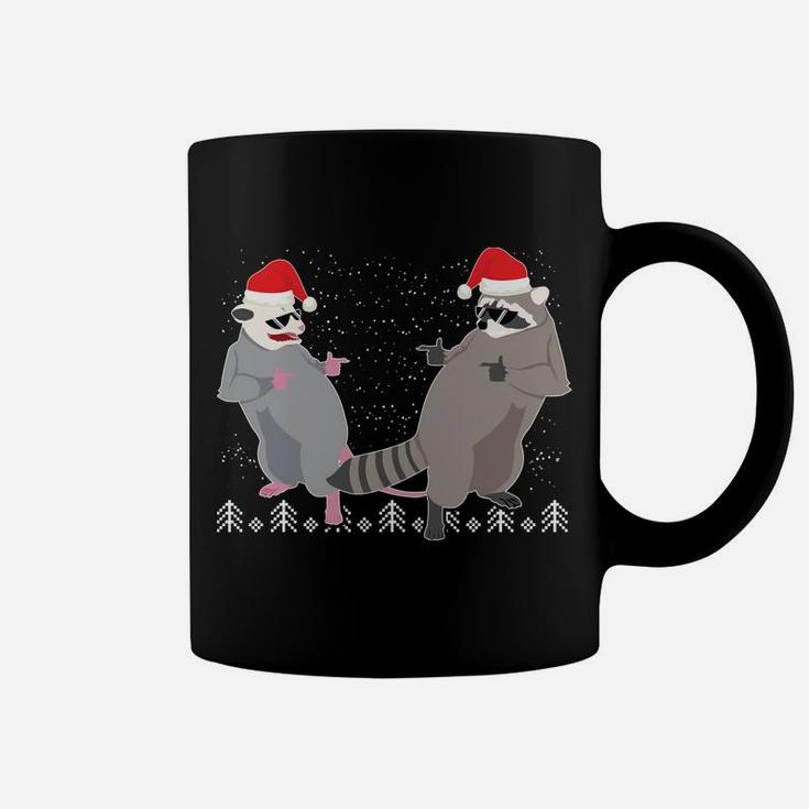 Trashin Through The Snow Garbage Gang Opossum Raccoon Santa Sweatshirt Coffee Mug